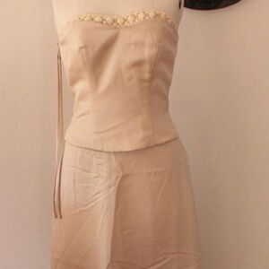 1990's Beige Satin Tutto Bene Two Piece Prom Dress